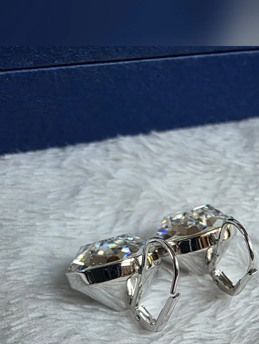 Swarovski Crystal Drop Earrings Clear Silver Tone w/ Box & Tag - Picture 5 of 6